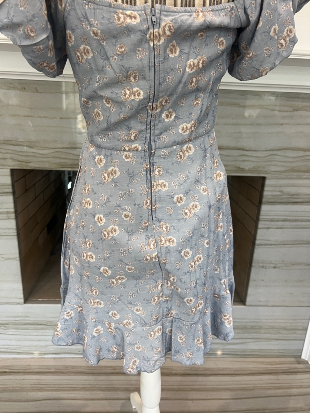 Blue Floral Square-Neck Wrap Dress - Picture 5 of 6